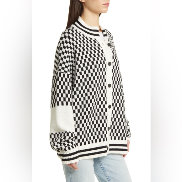 Dressed in LALA Get What I Want Grandpa Cardigan in Checked Black White Size S - Picture 3 of 13